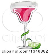Clipart Of A Strawberry Martini Cocktail With A Lime Wedge Royalty Free Vector Illustration