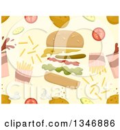 Poster, Art Print Of Seamless Background Pattern Of Fried Chicken A Burger Fries And Other Items