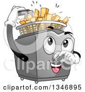 Cartoon Deep Fryer Mascot Inserting Potatoes To Make Fries