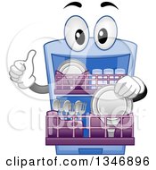 Cartoon Dishwasher Mascot Inserting Objects And Giving A Thumb Up