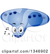 Clipart Of A Cartoon Ocarina Mascot With Music Notes Royalty Free Vector Illustration