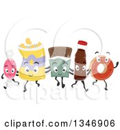 Group Of Junk Food Characters Walking And Embracing