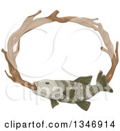 Clipart Of A Stuffed Fish Mounted In A Wood Oval Frame Royalty Free Vector Illustration