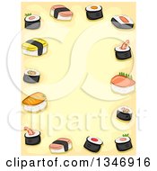 Poster, Art Print Of Border Of Sushi Over Yellow Text Space