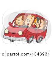 Poster, Art Print Of Cartoon Group Of Caucasian People Car Pooling