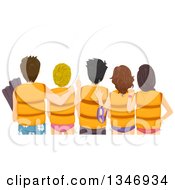 Poster, Art Print Of Rear View Of Teen Boys And Girls Wearing Life Jackets At The Beach