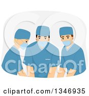 Clipart Of A Medical Group Wearing Masks And Scrubs During Surgery Royalty Free Vector Illustration by BNP Design Studio
