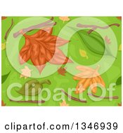 Poster, Art Print Of Seamless Background Of Autumn Leaves Twigs And Grass