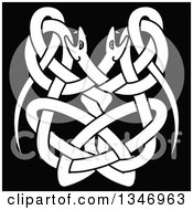 Poster, Art Print Of White Celtic Knot Snakes On Black 2