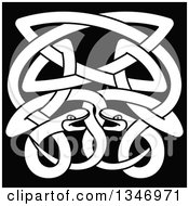 Poster, Art Print Of White Celtic Knot Snakes On Black 7
