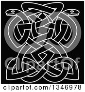 Poster, Art Print Of White Outlined Celtic Knot Snakes On Black 2