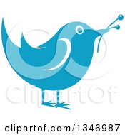 Poster, Art Print Of Retro Styled Blue Bird With Flower Buds