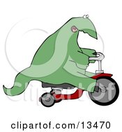 Happy Dino Riding A Tricycle Clipart Illustration
