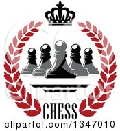 Poster, Art Print Of Black And Red Chess Pawn Crown And Text Wreath