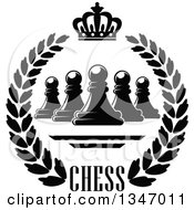 Poster, Art Print Of Black And White Chess Pawn Crown And Text Wreath