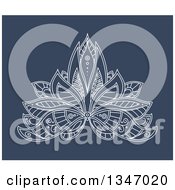 Poster, Art Print Of White Ornate Henna Lotus Flower On Blue