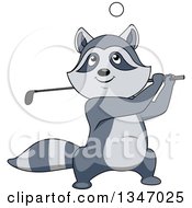 Cartoon Raccoon Golfing