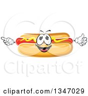 Clipart Of A Cartoon Happy Hot Dog Character With Mustard Royalty Free Vector Illustration