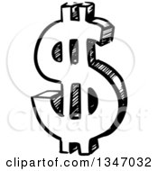 Poster, Art Print Of Black And White Sketched Dollar Currency Symbol