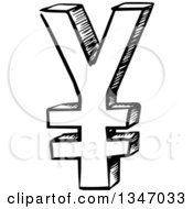 Clipart Of A Black And White Sketched Yen Currency Symbol Royalty Free Vector Illustration