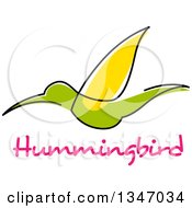 Poster, Art Print Of Sketched Green And Yellow Hummingbird And Text 2