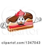 Clipart Of A Cartoon Slice Of Cake Character With Chocolate Icing Royalty Free Vector Illustration
