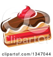Clipart Of A Cartoon Slice Of Cake With Chocolate Icing Royalty Free Vector Illustration