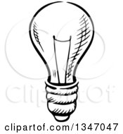 Clipart Of A Black And White Sketched Light Bulb Royalty Free Vector Illustration