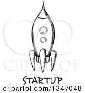 Poster, Art Print Of Black And White Sketched Rocket Over Start Up Text