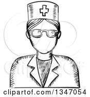 Clipart Of A Black And White Sketched Female Nurse Avatar Royalty Free Vector Illustration by Vector Tradition SM