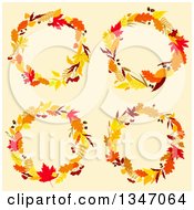 Poster, Art Print Of Colorful Autumn Leaf Wreaths Over Beige