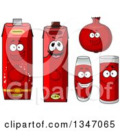 Clipart Of A Happy Pomegranate Character Cups And Juice Cartons 2 Royalty Free Vector Illustration