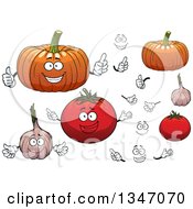 Clipart Of Cartoon Faces Hands Pumpkins Tomatoes And Garlic Royalty Free Vector Illustration