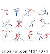 Poster, Art Print Of Blue Gray And Red Ribbon Dancers
