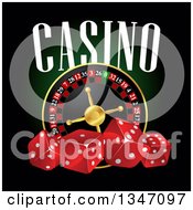 Roulette Wheel With Dice And Casino Text