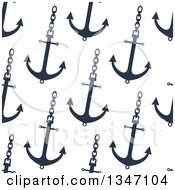 Poster, Art Print Of Seamless Background Pattern Of Navy Blue Anchors On Chains