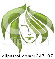 Clipart Of A Womans Face With Green Leaf Hair 3 Royalty Free Vector Illustration