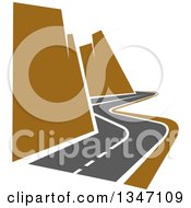 Clipart Of A Curving Two Lane Road With Canyon Cliffs Royalty Free Vector Illustration
