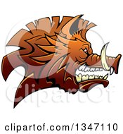 Poster, Art Print Of Snarling Vicious Brown Razorback Boar Mascot Head In Profile