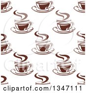 Poster, Art Print Of Seamless Background Pattern Of Steamy Brown Coffee Cups 15