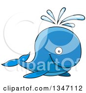 Poster, Art Print Of Cartoon Happy Blue Spouting Whale