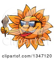 Poster, Art Print Of Cartoon Summer Sun Character Wearing Sunglasses Giving A Thumb Up And Holding A Melting Ice Cream Cone