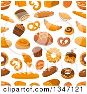 Poster, Art Print Of Seamless Background Pattern Of Bread And Baked Goods