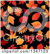 Poster, Art Print Of Seamless Background Pattern Of Orange Autumn Leaves On Black