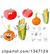 Poster, Art Print Of Cartoon Faces Hands Tomatoes Yellow Onions And Corn