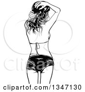 Clipart Of A Rear View Of A Black And White Party Woman In A Bikini Top Royalty Free Vector Illustration