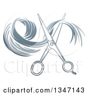 Clipart Of Gradient Scissors Cutting Hair Royalty Free Vector Illustration by AtStockIllustration