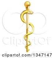 3d Gold Medical Rod Of Asclepius With A Snake