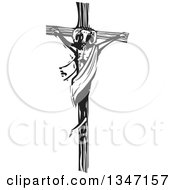 Clipart Of A Black And White Woodcut Goat Man On The Cross Royalty Free Vector Illustration by xunantunich