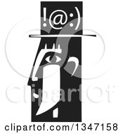 Poster, Art Print Of Black And White Woodcut Mans Profiled Head With Texting Symbols